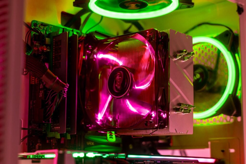 the new rgb color cooler ventilater installed on the cpu in gaming pc computer